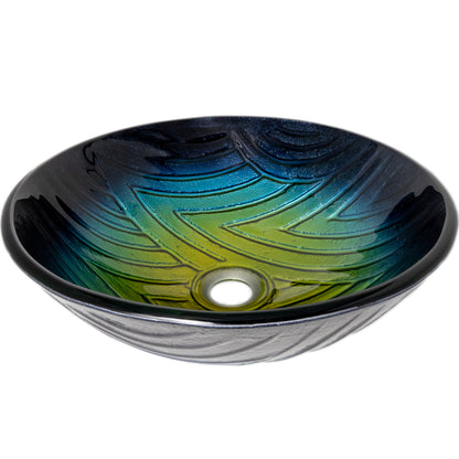 Ombré Navy to Yellow Glass Bathroom Vessel Sink