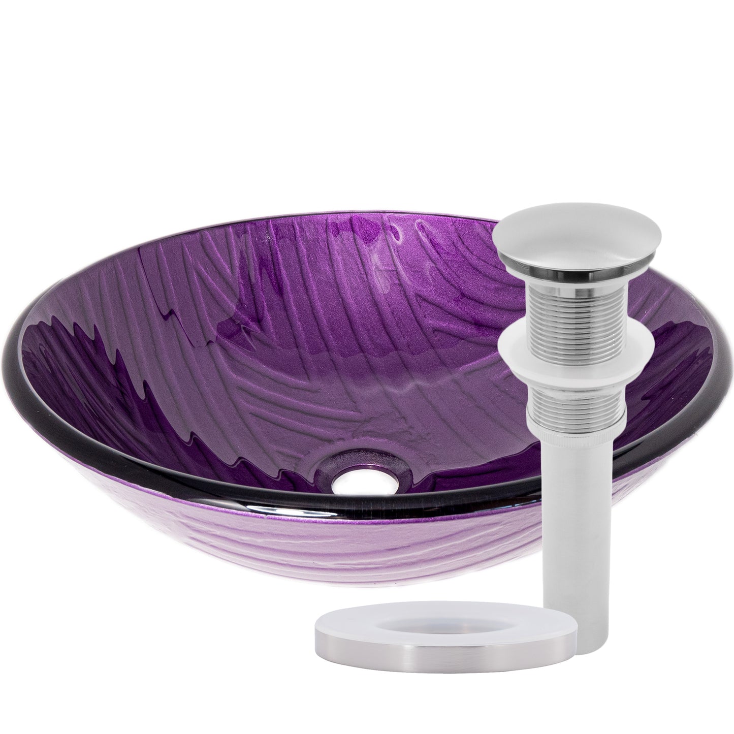 Hand-painted purple glass modern bathroom vessel sink by Novatto, featuring a smooth, rounded design for contemporary decor.