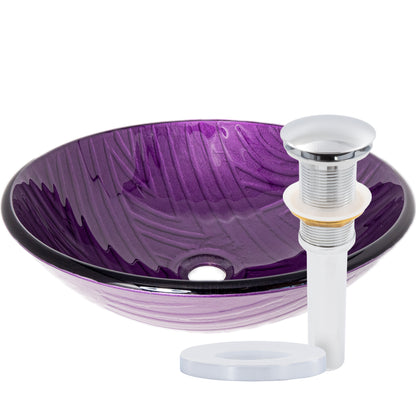 Hand painted purple glass modern bathroom vessel sink by Novatto, featuring a smooth, rounded shape and glossy finish.