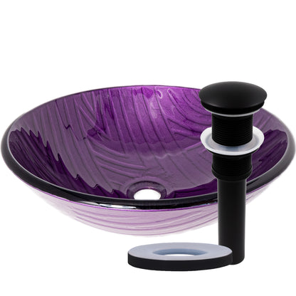 Hand-painted purple glass bathroom vessel sink by Novatto, modern design with smooth, curved surface and artistic finish.