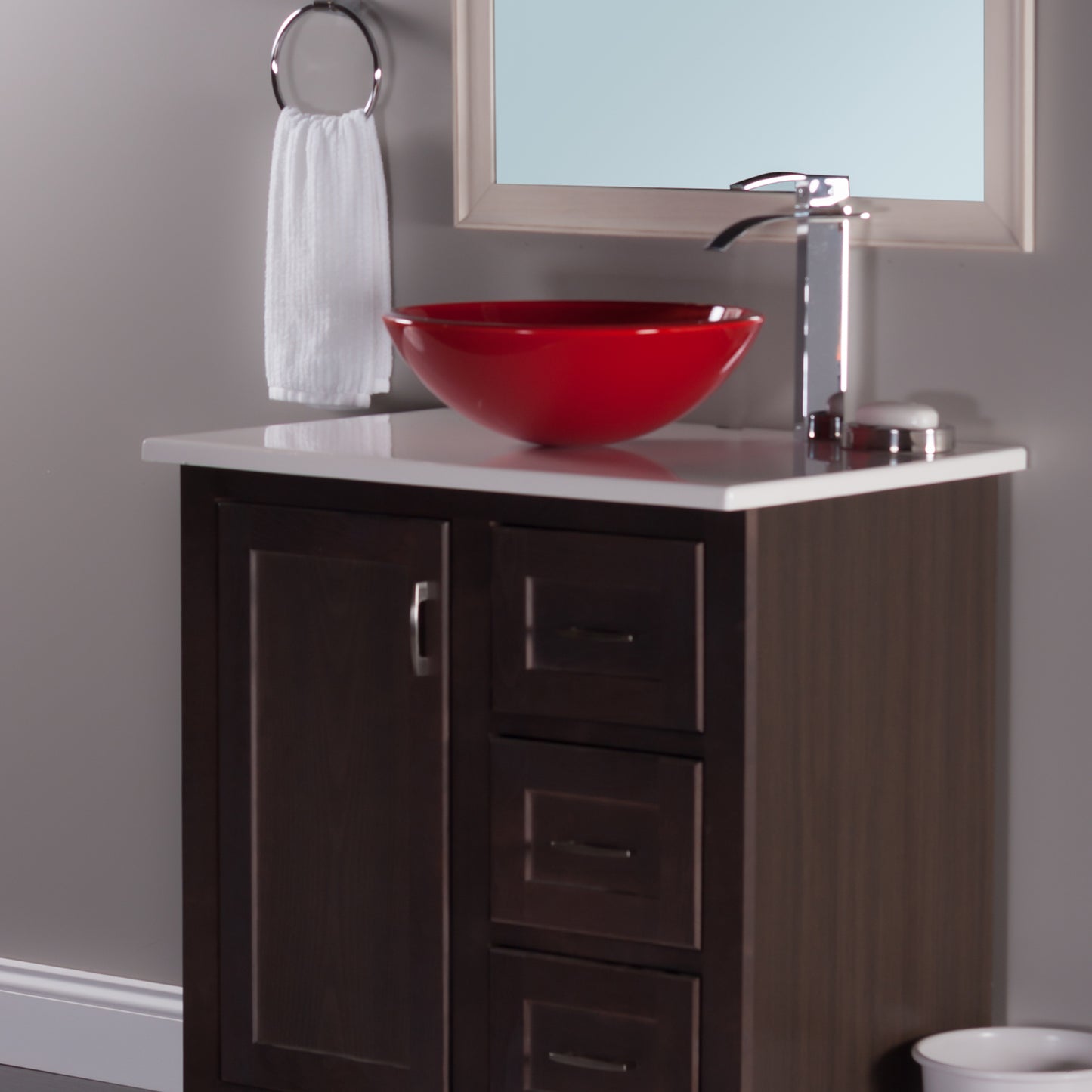 Solid Red Double Layer Tempered Glass Bath Sink TIG-8305