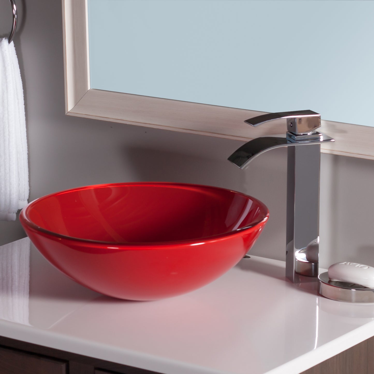 Solid Red Double Layer Tempered Glass Bath Sink TIG-8305