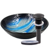 Blue and Silver Painted Glass Bathroom Vessel Sink, NOHP-G051