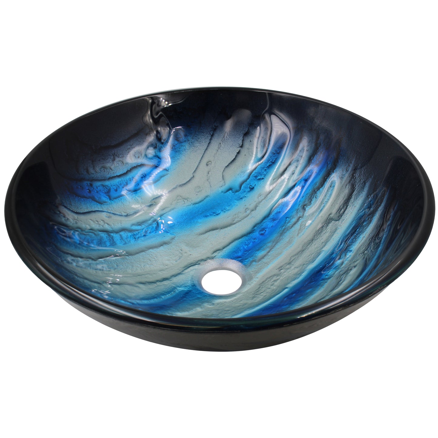 Blue and Silver Painted Glass Bathroom Vessel Sink, NOHP-G051