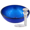 12" mini blue glass vessel sink w/ pop-up drain, brushed nickel