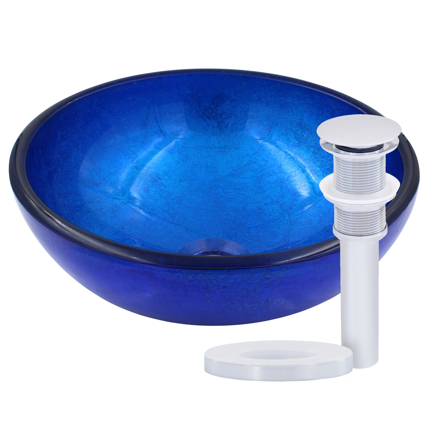 12" mini blue glass vessel sink w/ pop-up drain, chrome