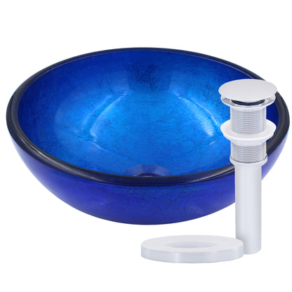 12" mini blue glass vessel sink w/ pop-up drain, chrome