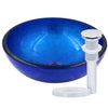 12" mini blue glass vessel sink w/ pop-up drain, chrome