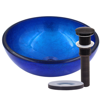 12" mini blue glass vessel sink w/ pop-up drain, oil rubbed bronze