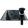 Black Silver Hand Foiled Square Tempered Glass Vessel Bathroom Sink TIG-S217-287
