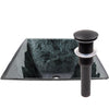 Black Silver Hand Foiled Square Tempered Glass Vessel Bathroom Sink TIG-S217-287