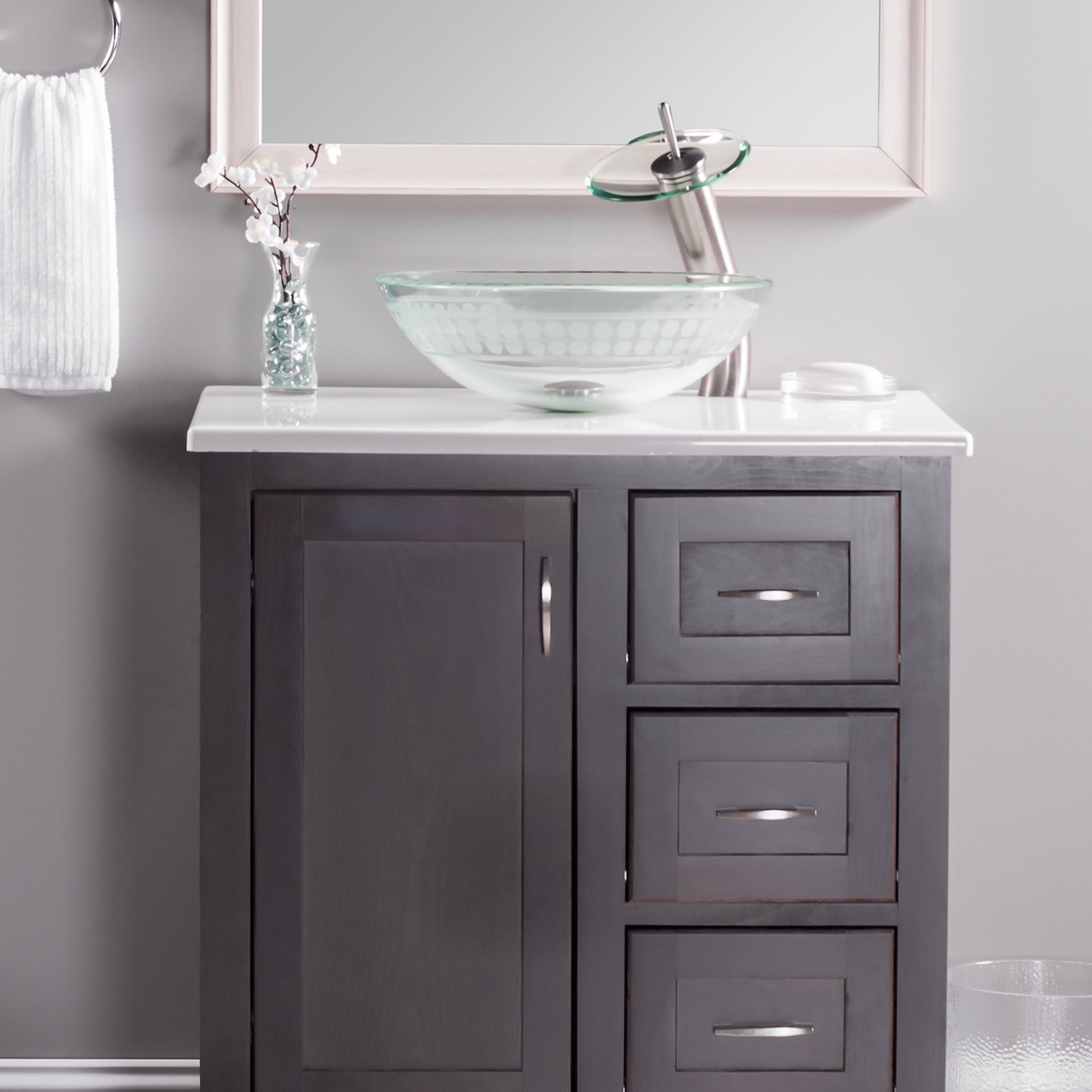 clear round etched glass sink lifestyle