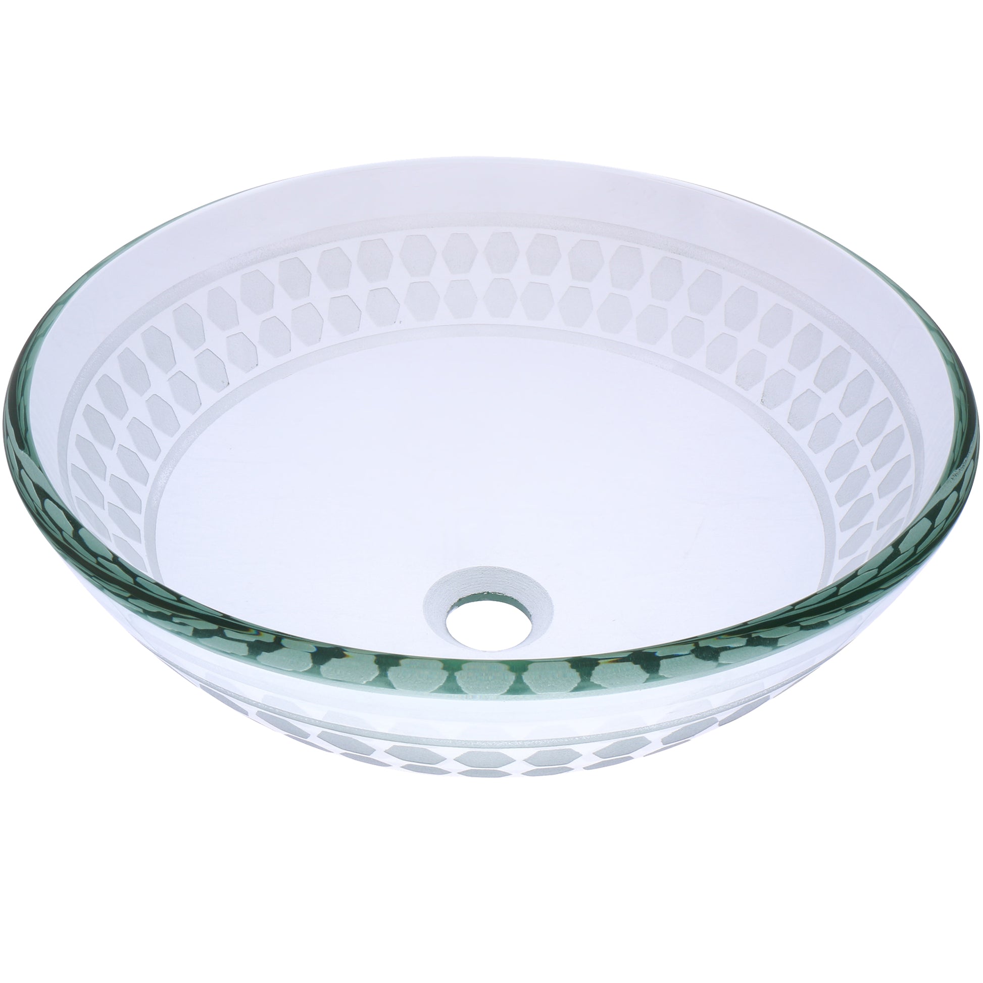 clear round etched glass sink