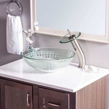 waterfall faucet with glass vessel slipper sink GF-001BN-C w/ TIS-158