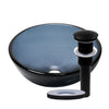 Clear Slate Grey Round Tempered Glass Vessel Bath Sink , Pop-Up Drain and  Mounting Ring Matte Black
