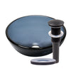 Clear Slate Grey Round Tempered Glass Vessel Bath Sink , Pop-Up Drain and Mounting Ring Oil Rubbed Bronze