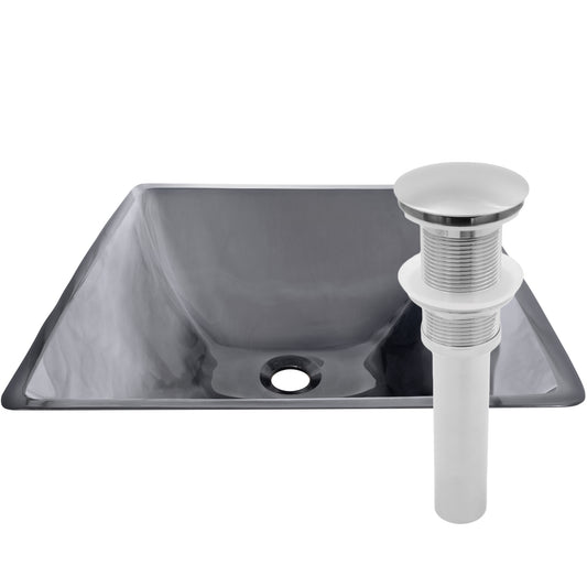 Clear Gray Square Tempered Glass Vessel Bathroom Sink TIS-168G-287