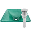 square glass vessel green sink with pop-up drain