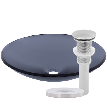 Clear Slate Grey Round Shallow Glass Vessel Bath Sink TIS-316G