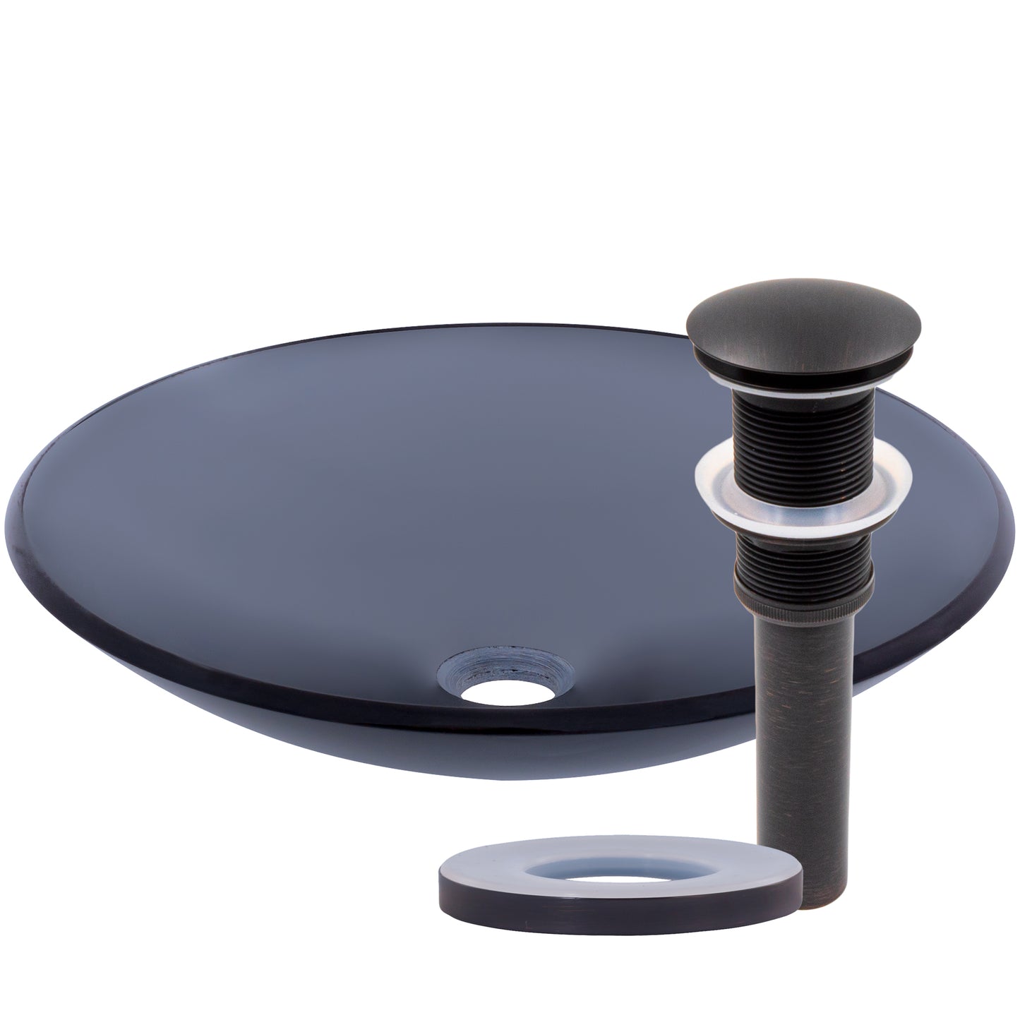 Clear Slate Grey Round Shallow Glass Vessel Bath Sink TIS-316G