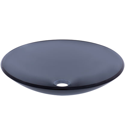 Clear Slate Grey Round Shallow Glass Vessel Bath Sink TIS-316G