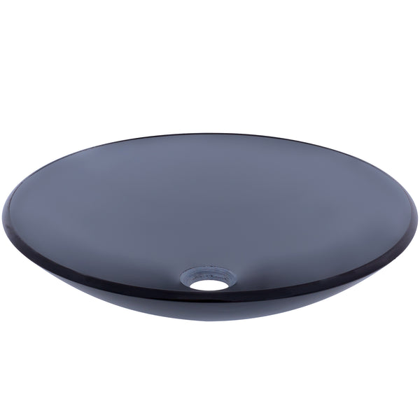 Clear Slate Grey Round Shallow Glass Vessel Bath Sink TIS-316G