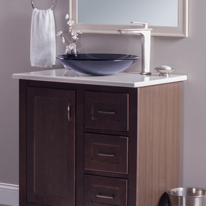 Clear Slate Grey Round Shallow Glass Vessel Bath Sink TIS-316G