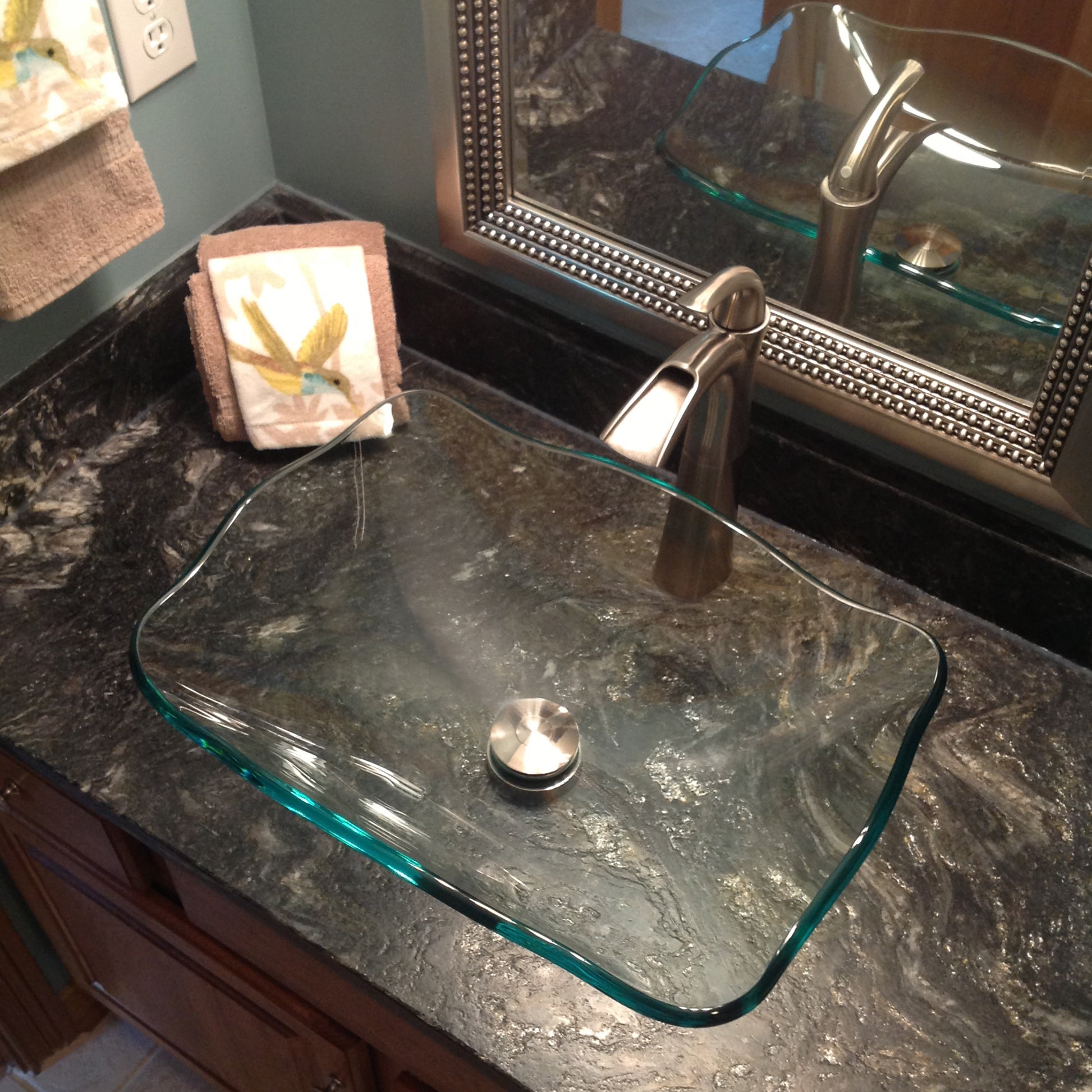 rectangular clear glass vessel sink