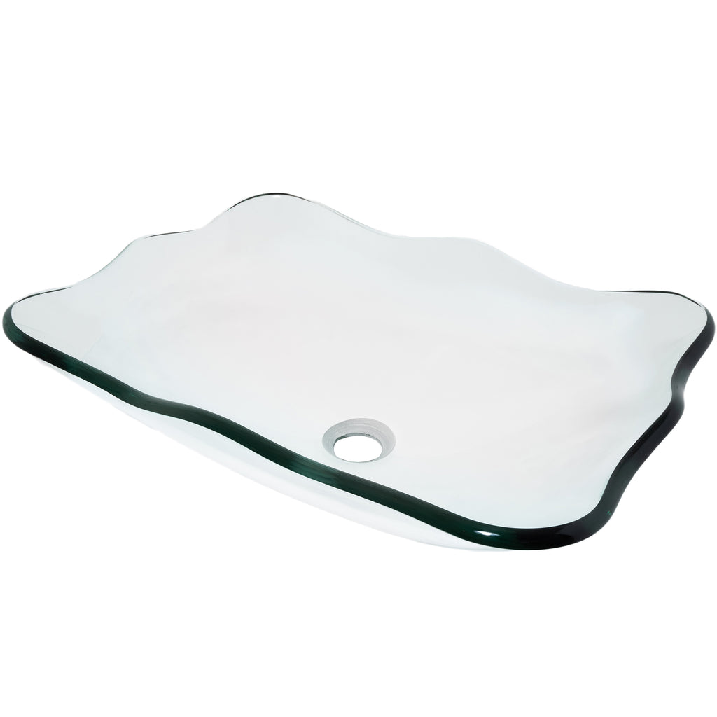 rectangular clear glass vessel sink