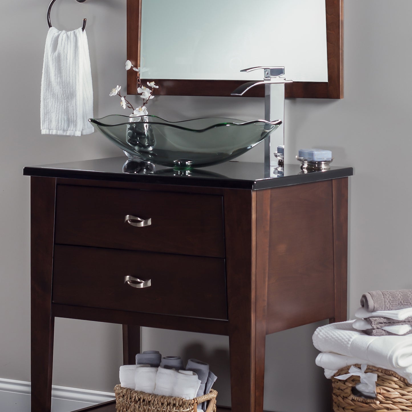 rectangular clear glass vessel sink