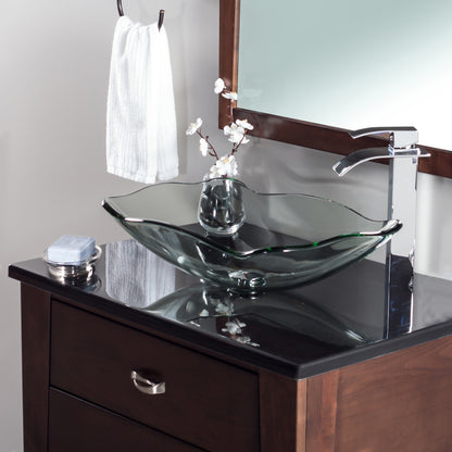 rectangular clear glass vessel sink