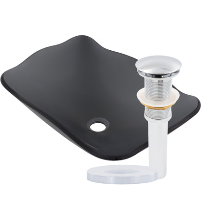 rectangular scalloped glass vessel sink with pop-up drain