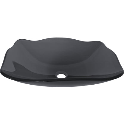 rectangular scalloped glass vessel sink