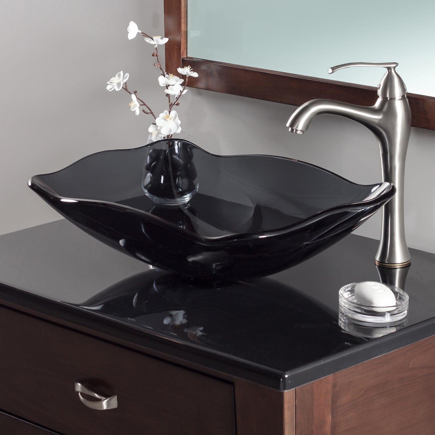 rectangular scalloped glass vessel sink  Lifestyle