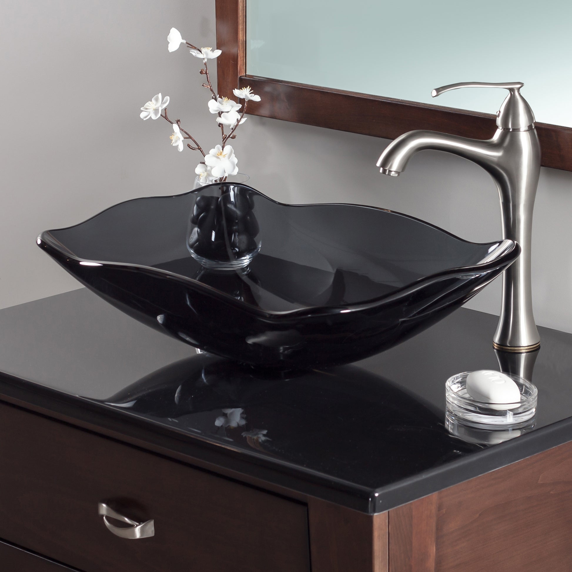 rectangular scalloped glass vessel sink  Lifestyle