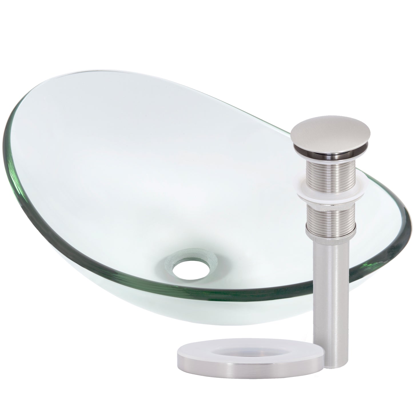 Clear oval tempered glass vessel bathroom sink by Novatto, modern design with sleek, transparent oval shape for stylish bathrooms.