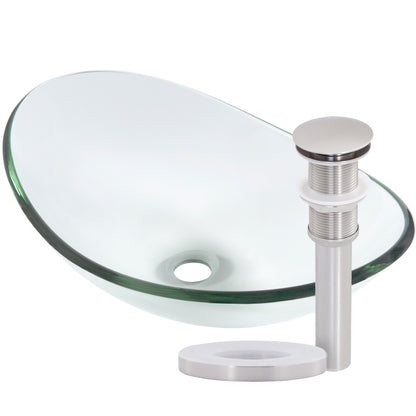 Clear oval tempered glass vessel bathroom sink by Novatto, modern design with sleek, transparent oval shape for stylish bathrooms.