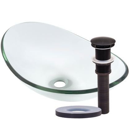 Modern clear oval tempered glass vessel bathroom sink by Novatto, featuring a sleek, smooth surface and elegant design.