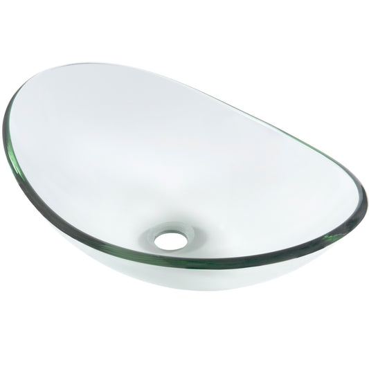 Clear Oval Tempered Slipper Glass Vessel Bath Sink TIS-324C