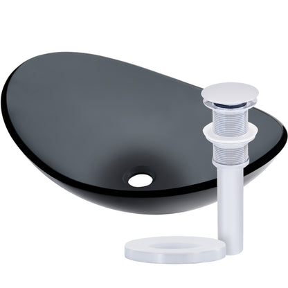 Clear Slate Grey Oval Slipper Tempered Glass Vessel Sink TIS-324G