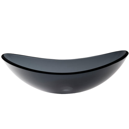 Clear Slate Grey Oval Slipper Tempered Glass Vessel Sink TIS-324G