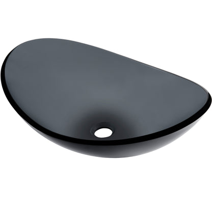 Clear Slate Grey Oval Slipper Tempered Glass Vessel Sink TIS-324G