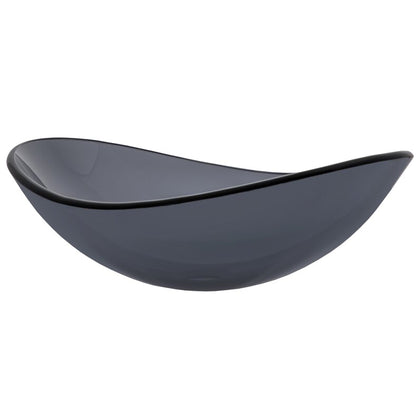 Clear Slate Grey Oval Slipper Tempered Glass Vessel Sink TIS-324G