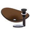 brown oval glass sink with drain in oil rubbed bronze