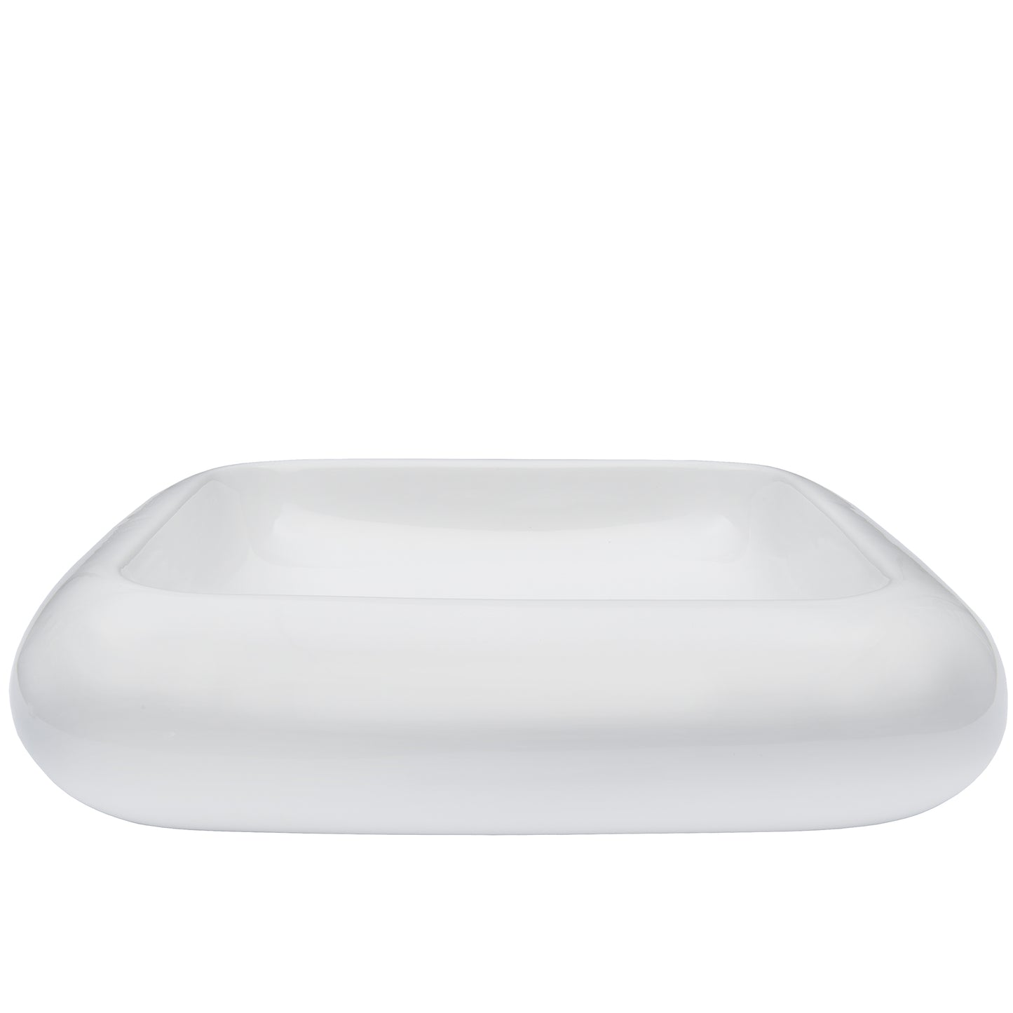 Traditional white porcelain vessel bathroom sink by Novatto, front view showing smooth, rounded design and clean surface.