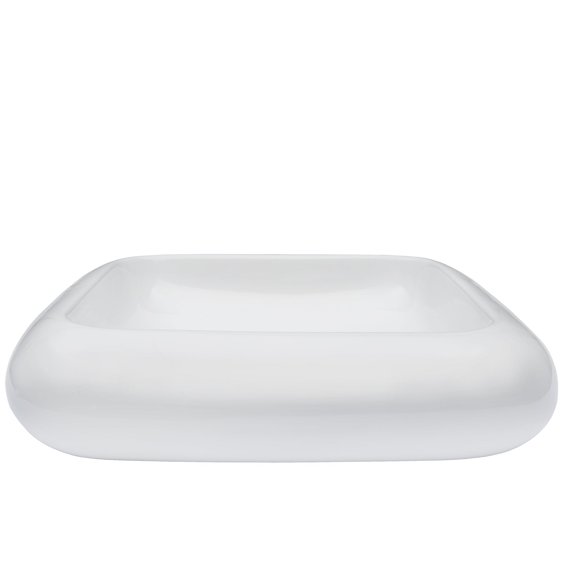Traditional white porcelain vessel bathroom sink by Novatto, front view showing smooth, rounded design and clean surface.