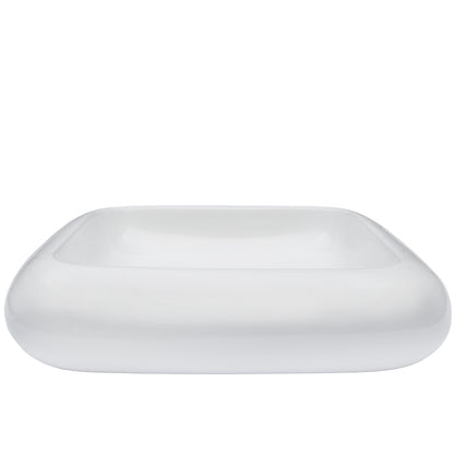 Traditional white porcelain vessel bathroom sink by Novatto, front view showing smooth, rounded design and clean surface.