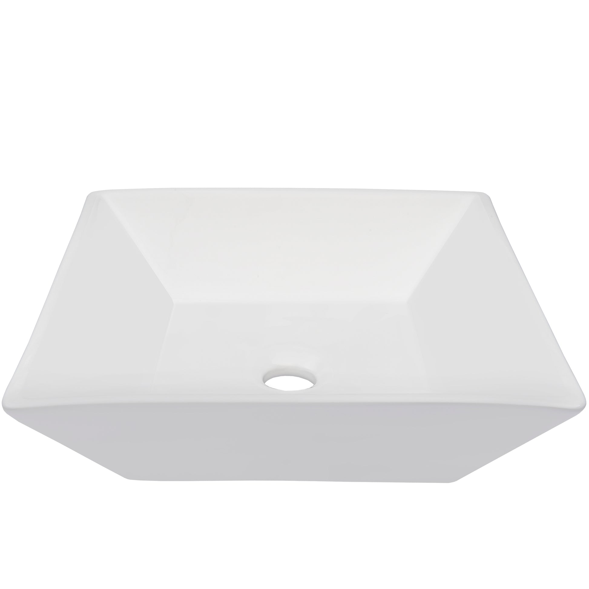 White porcelain square vessel bathroom sink by Novatto, traditional design with front view showcasing smooth, modern surface.