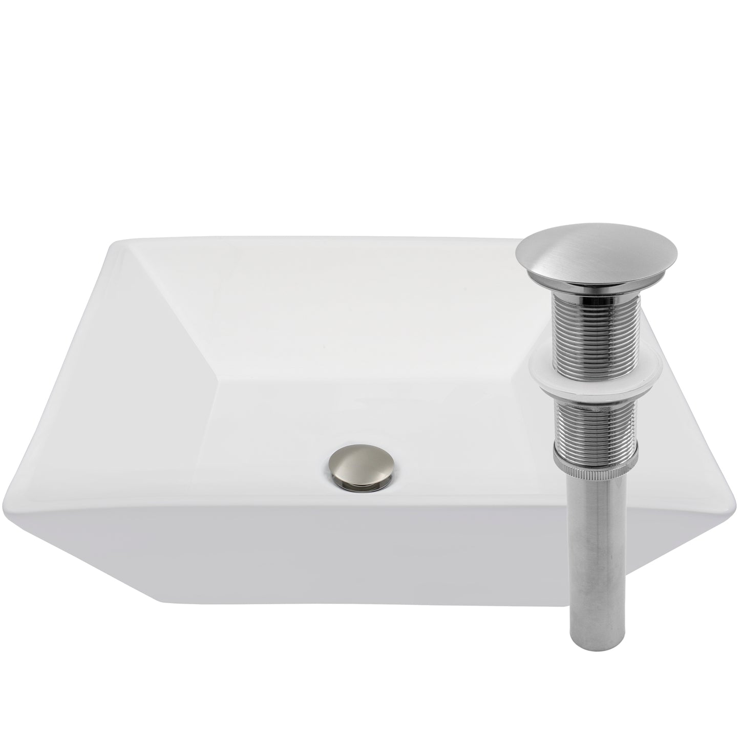 Contemporary white porcelain square vessel bathroom sink by Novatto, traditional style, with smooth, clean surface and modern design.