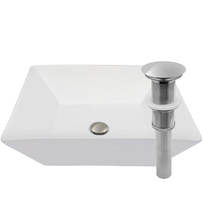 Contemporary white porcelain square vessel bathroom sink by Novatto, traditional style, with smooth, clean surface and modern design.